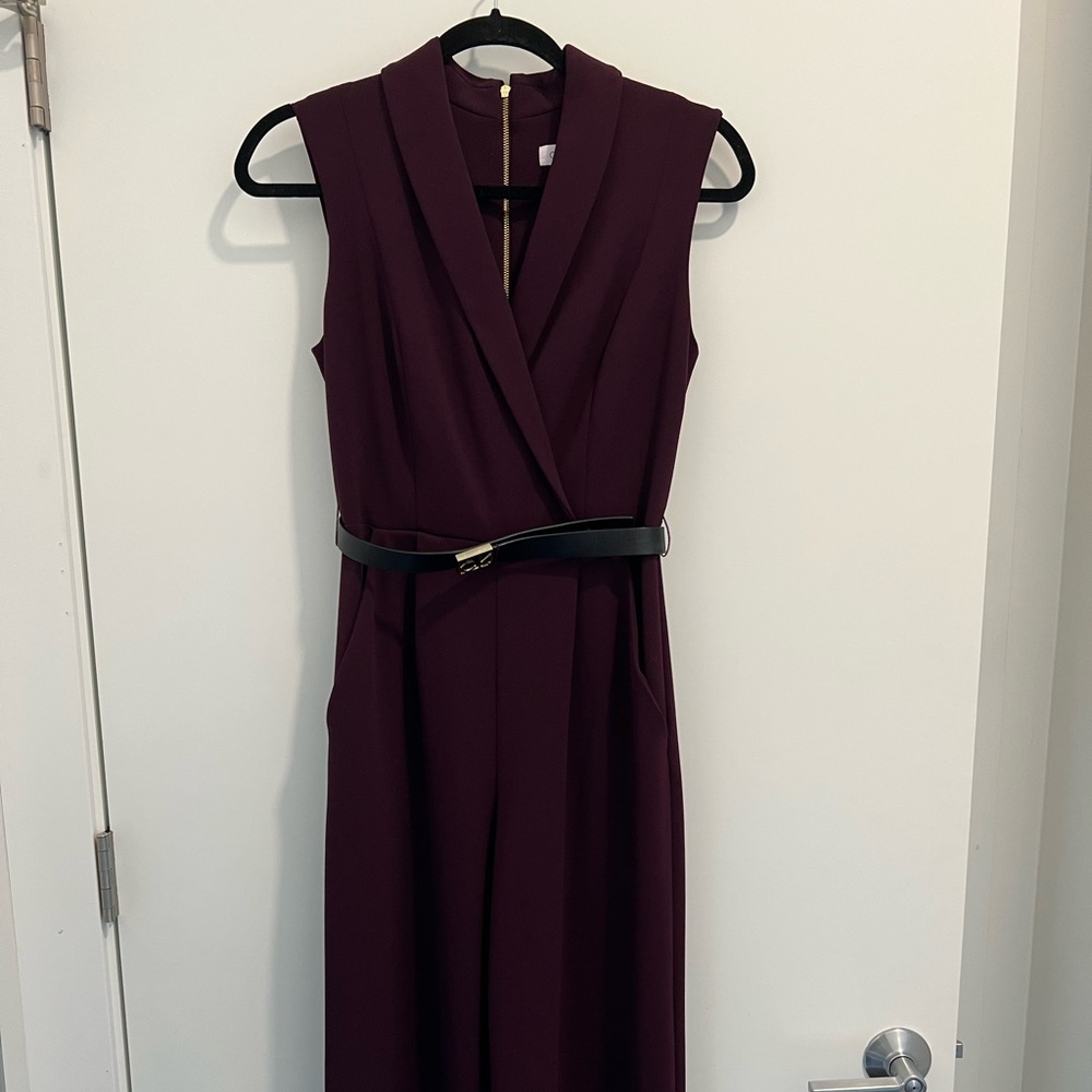 Calvin Klein belted jumpsuit maroon size 2